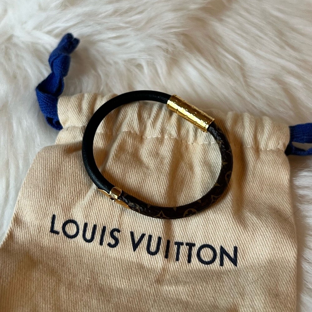 Louis Vuitton Bracelet Black & Monogram Gold Bracelet - Picture 1 of 3